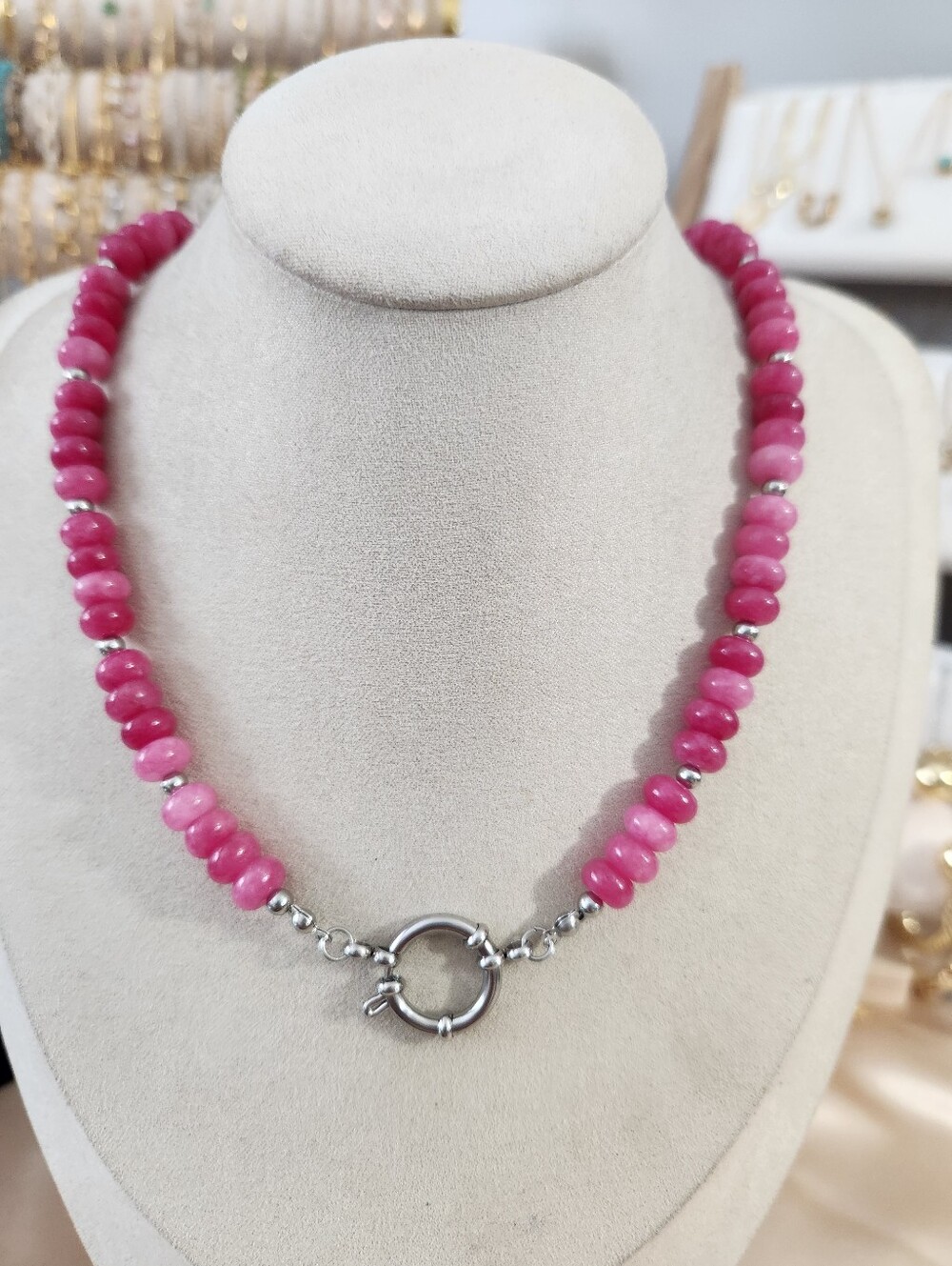 Pink Dyed Jade Beaded Necklace